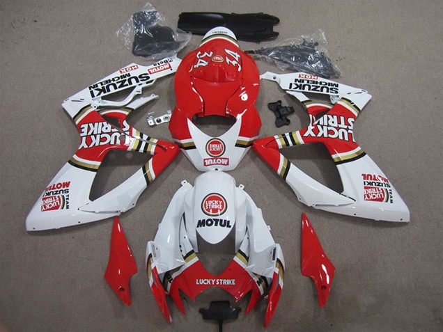 2006-2007 White Red Lucky Strike Motul Suzuki GSXR 600 Motorcycle Fairings