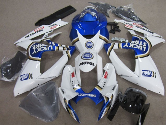 2006-2007 White Blue Lucky Strike Motul Suzuki GSXR 600 Motorcycle Fairings