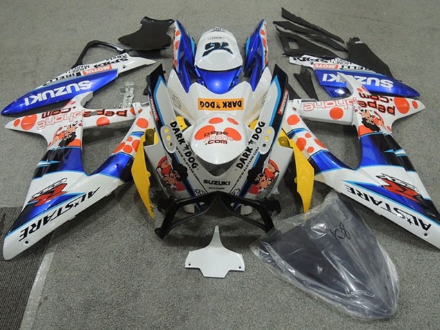 2008-2010 White Blue Orange Alstare Dark Dog Suzuki GSXR 600 Motorcycle Fairings