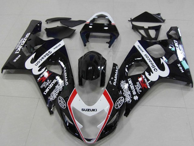 2004-2005 Glossy Black White Red Beacon Suzuki GSXR 750 Motorcycle Fairings