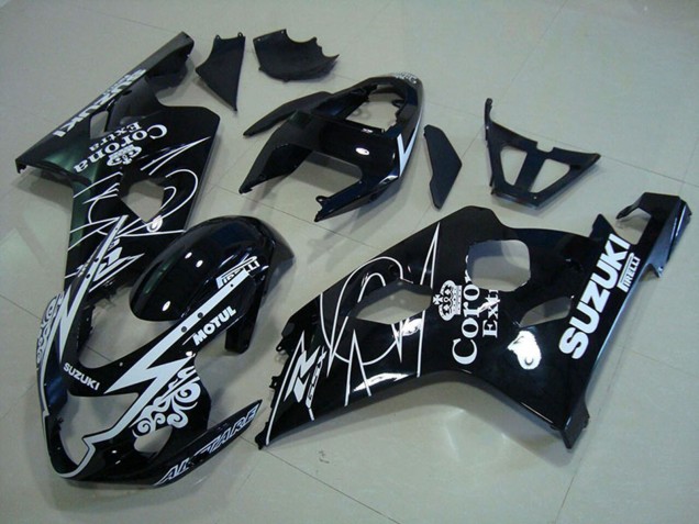 2004-2005 Glossy Black White Corona Extra Motul Suzuki GSXR 750 Motorcycle Fairings