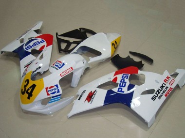 2004-2005 White Blue Red Yellow Pepsi 34 Suzuki GSXR 750 Motorcycle Fairings