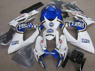 2006-2007 White Blue Michelin Motul Lucky Strike Suzuki GSXR 750 Motorcycle Fairings