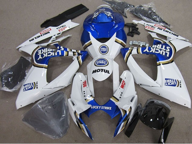 2006-2007 White Blue Michelin Motul Lucky Strike Suzuki GSXR 750 Motorcycle Fairings