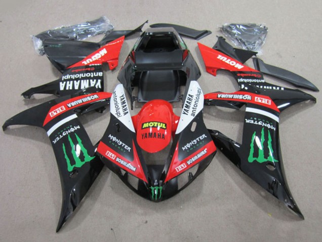 2002-2003 Red Glossy Black White Green Motul Monster Yamaha YZF R1 Motorcycle Fairings