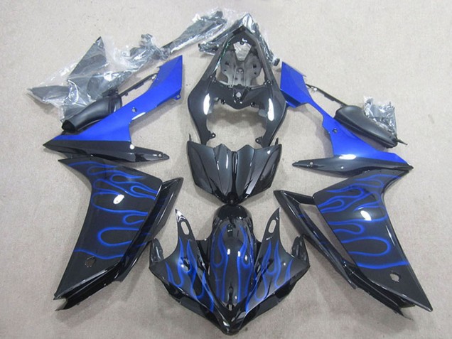 2007-2008 Glossy Black Blue Flame Yamaha YZF R1 Motorcycle Fairing