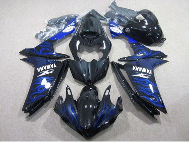 2007-2008 Glossy Black Blue Flame Yamaha YZF R1 Motorcycle Fairings