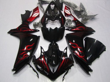 2007-2008 Glossy Black Red Flame Yamaha YZF R1 Motorcycle Fairing