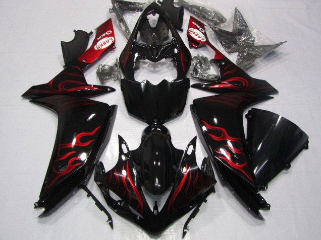 2007-2008 Glossy Black Red Flame Yamaha YZF R1 Motorcycle Fairing