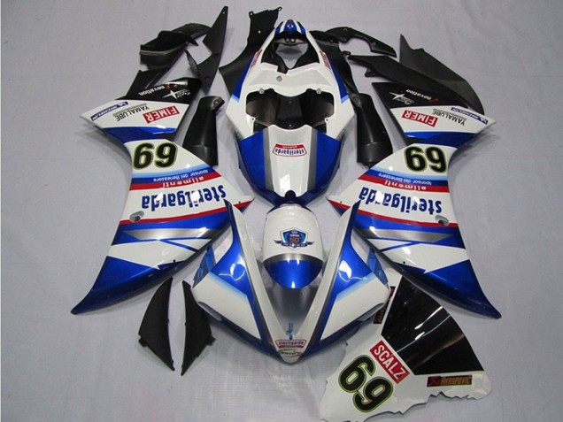 2009-2011 White Blue Black Sterilgarda SCALZ 69 Yamaha YZF R1 Motorcycle Fairings