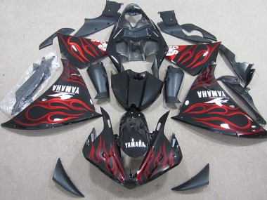 2009-2011 Glossy Black Red Flame Yamaha YZF R1 Motorcycle Fairings