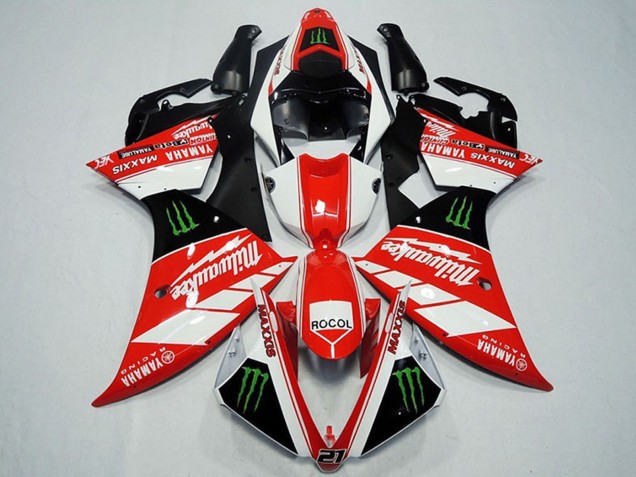 2012-2014 White Gred Glossy Black Green Monster Milwaukee Maxxis Rocol Yamaha YZF R1 Motorcycle Fairings