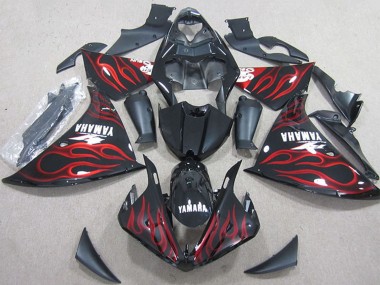 2012-2014 Glossy Black Red Flame Yamaha YZF R1 Motorcycle Fairings