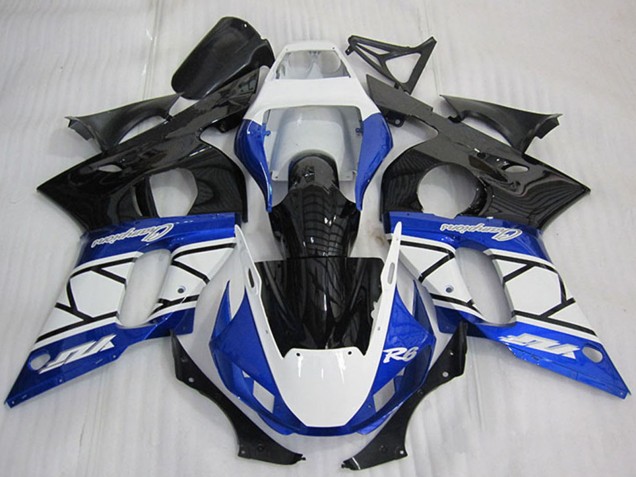 1998-2002 White Blue Glossy Black Champions Yamaha YZF R6 Motorcycle Fairing