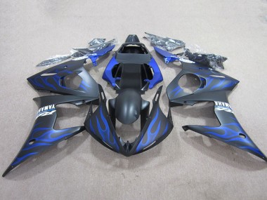 2003-2004 Matte Black Blue Flame Yamaha YZF R6 Motorcycle Fairings