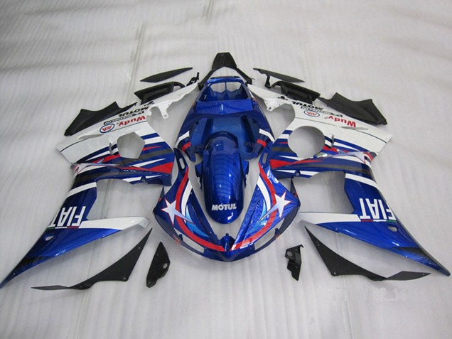 2003-2004 White Blue Red Motul Fiat Yamaha YZF R6 Motorcycle Fairings