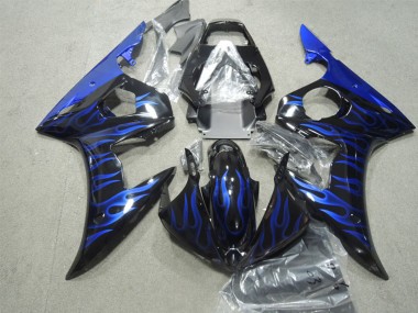 2003-2004 Glossy Black Blue Flame Yamaha YZF R6 Motorcycle Fairings