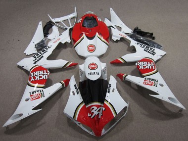 2008-2016 White Red Lucky Strike Yamaha YZF R6 Motorcycle Fairings