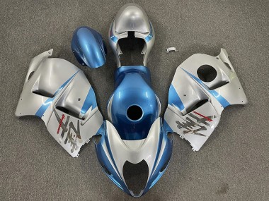 Aftermarket 1997-2007 Gloss Light Blue and Silver Suzuki GSXR 1300 Motorcycle Fairings