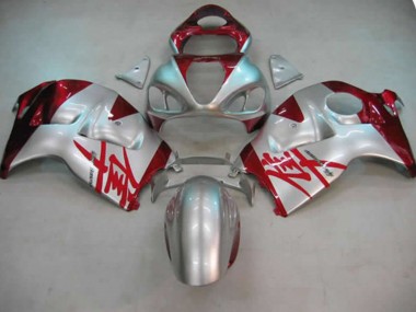 Aftermarket 1997-2007 Silver and Red Suzuki GSXR 1300 Motorcycle Fairings