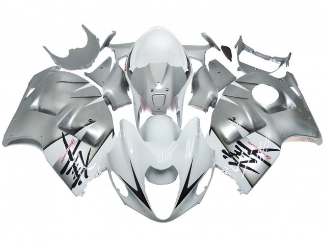 Aftermarket 1997-2007 Silver and White Gloss OEM Style Suzuki GSXR 1300 Motorcycle Fairings