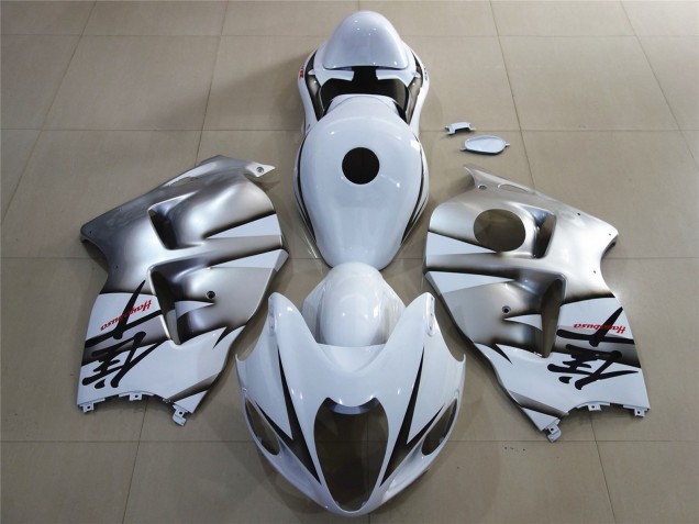 Aftermarket 1997-2007 White & Shiny Silver Suzuki GSXR 1300 Motorcycle Fairings