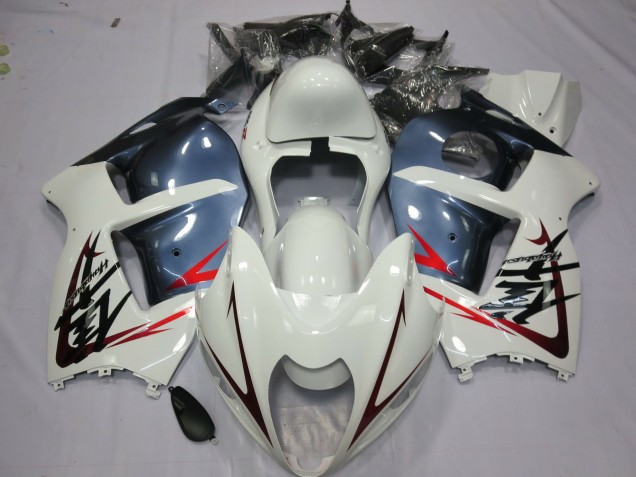 Aftermarket 1997-2007 White and Dusty Blue Suzuki GSXR 1300 Motorcycle Fairings