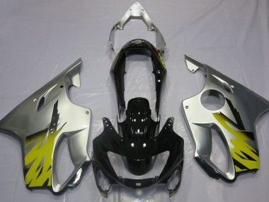 Aftermarket 1999-2000 Silver Yellow and Black Honda CBR600 F4 Motorcycle Fairings