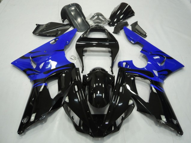 Aftermarket 2000-2001 Black Flame & Blue Yamaha R1 Motorcycle Fairings