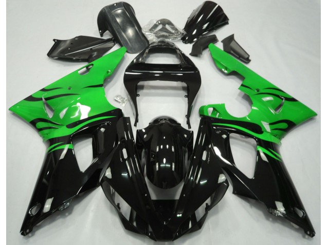 Aftermarket 2000-2001 Black Flame & Green Yamaha R1 Motorcycle Fairings Aftermarket 2000-2001 Black Flame & Green Yamaha R1 Motorcycle Fairings