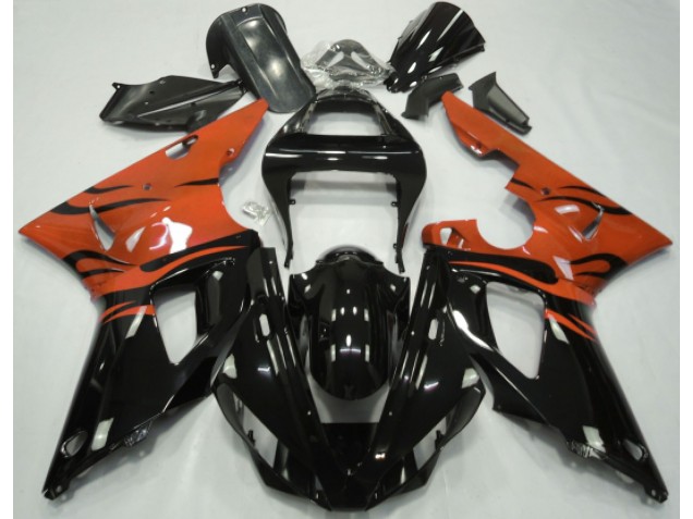 Aftermarket 2000-2001 Black Flame & Orange Yamaha R1 Motorcycle Fairings Aftermarket 2000-2001 Black Flame & Orange Yamaha R1 Motorcycle Fairings