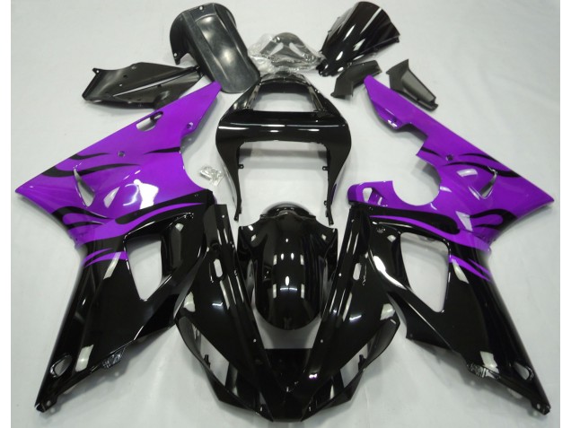 Aftermarket 2000-2001 Black Flame & Purple Yamaha R1 Motorcycle Fairings