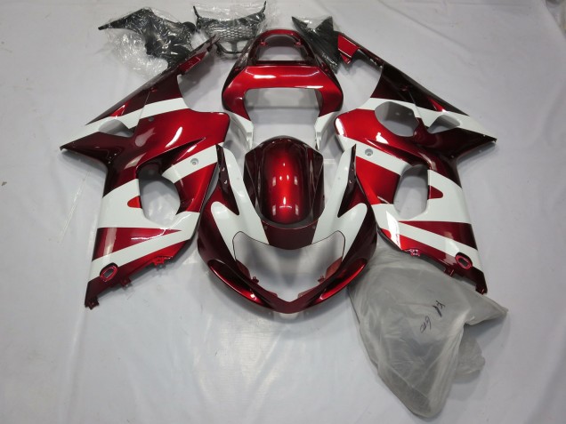 Aftermarket 2000-2002 Deep Red and White Suzuki GSXR 1000 Motorcycle Fairings Aftermarket 2000-2002 Deep Red and White Suzuki GSXR 1000 Motorcycle Fairings