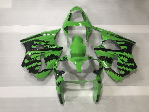 Aftermarket 2000-2002 Green & Black Flame Kawasaki ZX6R Motorcycle Fairings Aftermarket 2000-2002 Green & Black Flame Kawasaki ZX6R Motorcycle Fairings