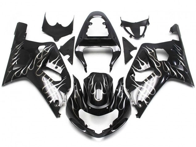 Aftermarket 2001-2003 Black and White Gloss Flame Suzuki GSXR 600-750 Motorcycle Fairings Aftermarket 2001-2003 Black and White Gloss Flame Suzuki GSXR 600-750 Motorcycle Fairings