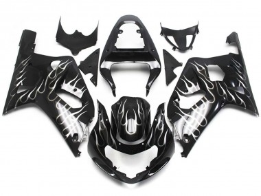 Aftermarket 2001-2003 Black and White Gloss Flame Suzuki GSXR 600-750 Motorcycle Fairings