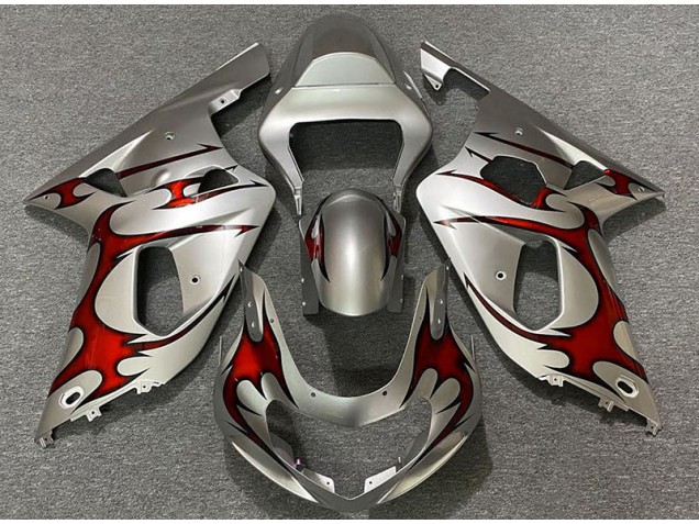 Aftermarket 2001-2003 Gloss Silver & Red Suzuki GSXR 600-750 Motorcycle Fairings Aftermarket 2001-2003 Gloss Silver & Red Suzuki GSXR 600-750 Motorcycle Fairings