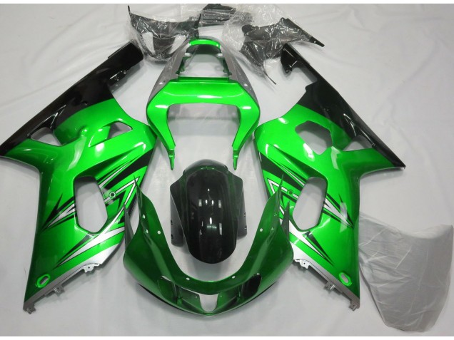Aftermarket 2001-2003 Green and Silver Suzuki GSXR 600-750 Motorcycle Fairings Aftermarket 2001-2003 Green and Silver Suzuki GSXR 600-750 Motorcycle Fairings