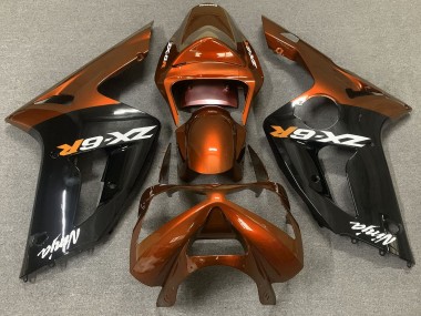 Aftermarket 2003-2004 Gloss Orange and Black Kawasaki ZX6R Motorcycle Fairings
