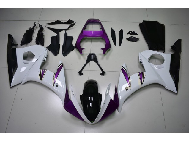 Aftermarket 2003-2005 Gloss White & Purple Accents Yamaha R6 Motorcycle Fairings Aftermarket 2003-2005 Gloss White & Purple Accents Yamaha R6 Motorcycle Fairings