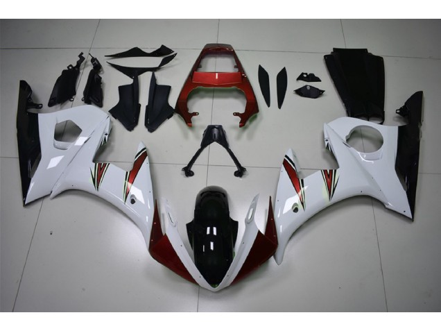 Aftermarket 2003-2005 Gloss White & Red Accents Yamaha R6 Motorcycle Fairings Aftermarket 2003-2005 Gloss White & Red Accents Yamaha R6 Motorcycle Fairings