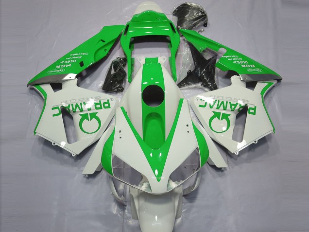 Aftermarket 2003-2004 Gloss White and Green PRAMAC Honda CBR600RR Motorcycle Fairings