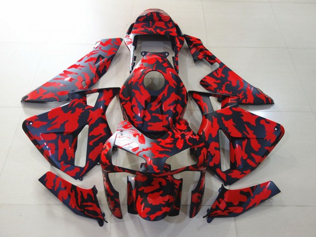 Aftermarket 2003-2004 Matte Black and Red Camo Honda CBR600RR Motorcycle Fairings Aftermarket 2003-2004 Matte Black and Red Camo Honda CBR600RR Motorcycle Fairings