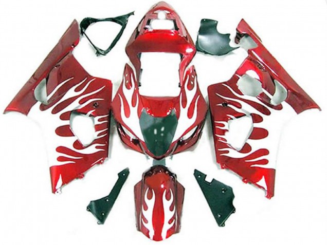 Aftermarket 2003-2004 White and Red Flame Suzuki GSXR 1000 Motorcycle Fairings Aftermarket 2003-2004 White and Red Flame Suzuki GSXR 1000 Motorcycle Fairings