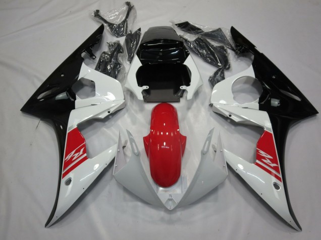 Aftermarket 2003-2005 Black White and Red Yamaha R6 Motorcycle Fairings