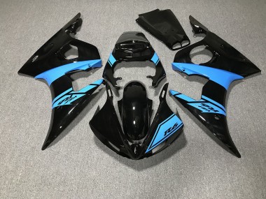 Aftermarket 2003-2005 Gloss Black and Light Blue Yamaha R6 Motorcycle Fairings