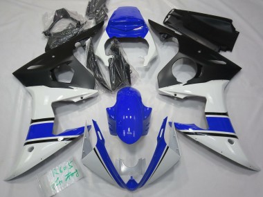 Aftermarket 2003-2005 Gloss White and Blue Yamaha R6 Motorcycle Fairings