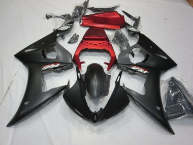 Aftermarket 2003-2005 Matte Black and Red Yamaha R6 Motorcycle Fairings