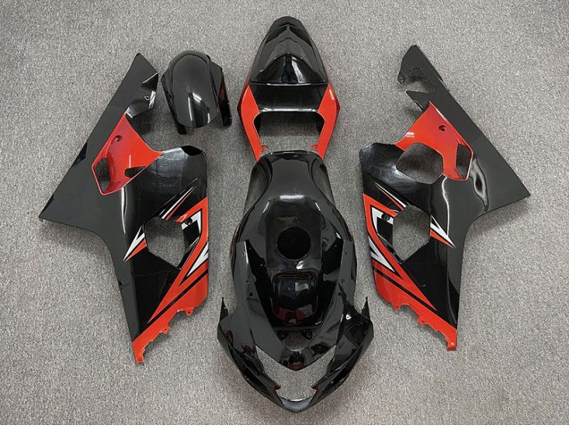 Aftermarket 2004-2005 Gloss Black and Red Suzuki GSXR 600-750 Motorcycle Fairings