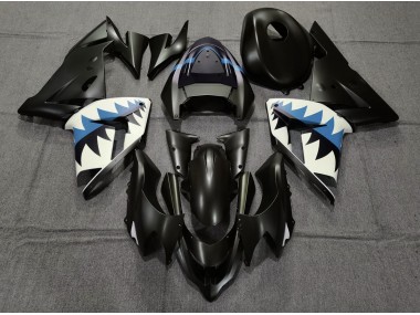 Aftermarket 2004-2005 Matte Black and Light Blue Shark Kawasaki ZX10R Motorcycle Fairings
